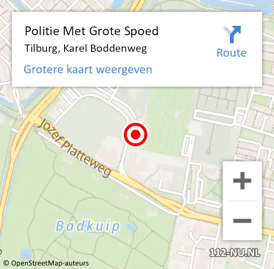 Locatie op kaart van de 112 melding: Politie Met Grote Spoed Naar Tilburg, Karel Boddenweg op 28 november 2023 12:12