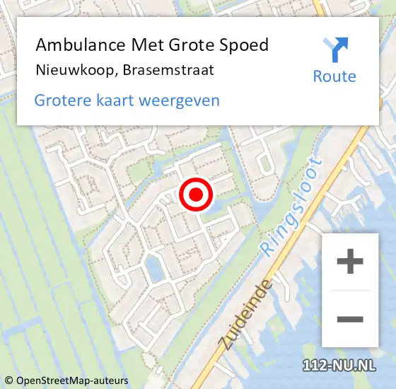 Locatie op kaart van de 112 melding: Ambulance Met Grote Spoed Naar Nieuwkoop, Brasemstraat op 28 november 2023 12:22