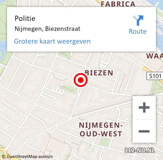 Locatie op kaart van de 112 melding: Politie Nijmegen, Biezenstraat op 28 november 2023 12:30