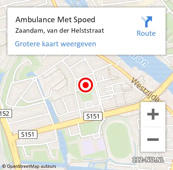 Locatie op kaart van de 112 melding: Ambulance Met Spoed Naar Zaandam, van der Helststraat op 28 november 2023 12:42