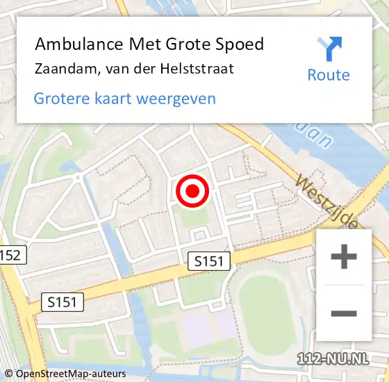 Locatie op kaart van de 112 melding: Ambulance Met Grote Spoed Naar Zaandam, van der Helststraat op 28 november 2023 12:44