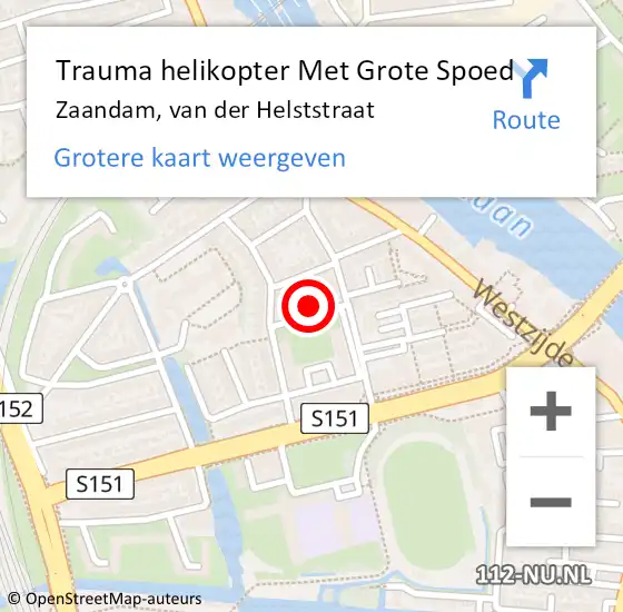 Locatie op kaart van de 112 melding: Trauma helikopter Met Grote Spoed Naar Zaandam, van der Helststraat op 28 november 2023 12:44