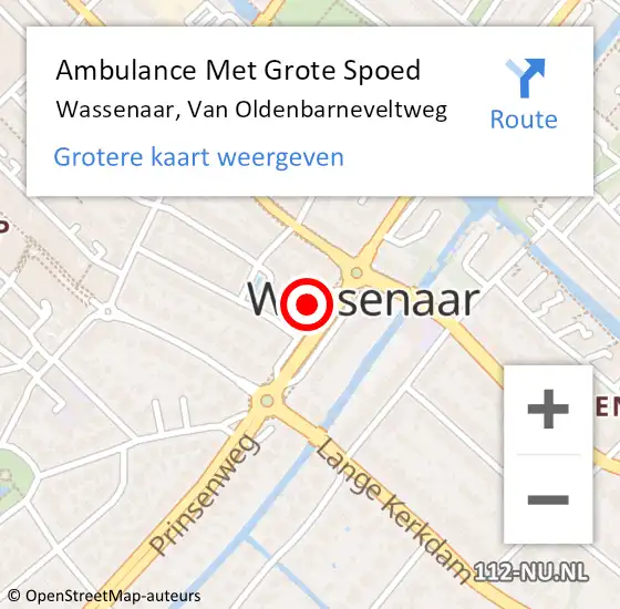 Locatie op kaart van de 112 melding: Ambulance Met Grote Spoed Naar Wassenaar, Van Oldenbarneveltweg op 28 november 2023 13:09