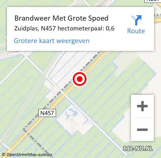 Locatie op kaart van de 112 melding: Brandweer Met Grote Spoed Naar Zuidplas, N457 hectometerpaal: 0,6 op 28 november 2023 13:32