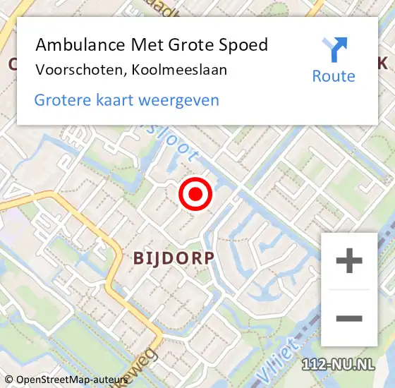 Locatie op kaart van de 112 melding: Ambulance Met Grote Spoed Naar Voorschoten, Koolmeeslaan op 28 november 2023 13:33