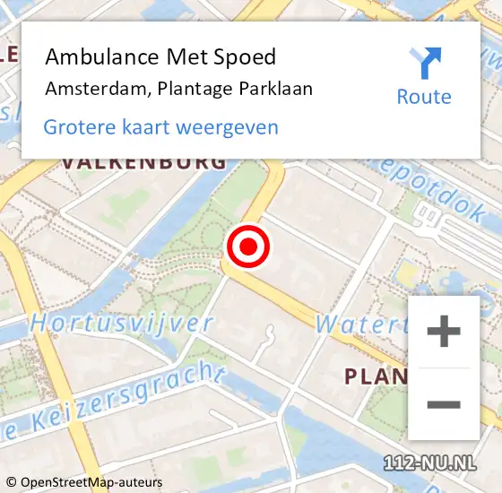 Locatie op kaart van de 112 melding: Ambulance Met Spoed Naar Amsterdam, Plantage Parklaan op 28 november 2023 13:50