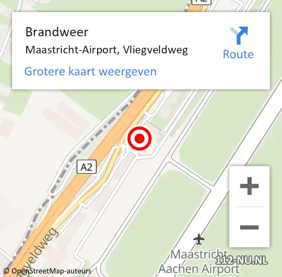 Locatie op kaart van de 112 melding: Brandweer Maastricht-Airport, Vliegveldweg op 28 november 2023 13:53