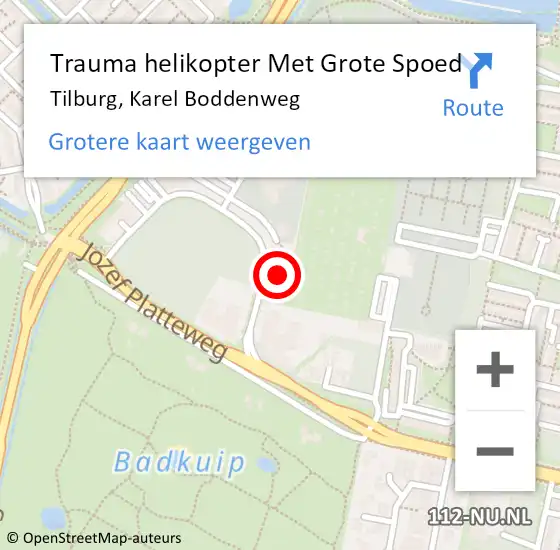 Locatie op kaart van de 112 melding: Trauma helikopter Met Grote Spoed Naar Tilburg, Karel Boddenweg op 28 november 2023 13:57