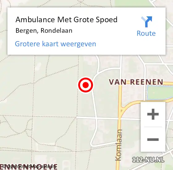 Locatie op kaart van de 112 melding: Ambulance Met Grote Spoed Naar Bergen, Rondelaan op 28 november 2023 14:08