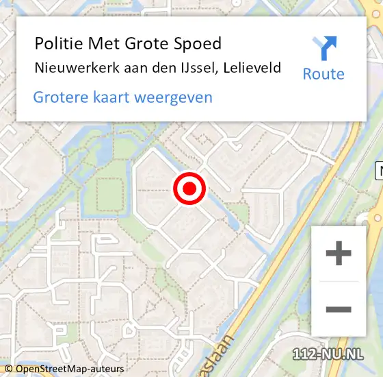 Locatie op kaart van de 112 melding: Politie Met Grote Spoed Naar Nieuwerkerk aan den IJssel, Lelieveld op 28 november 2023 14:13