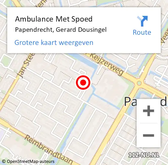 Locatie op kaart van de 112 melding: Ambulance Met Spoed Naar Papendrecht, Gerard Dousingel op 28 november 2023 14:18