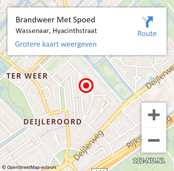 Locatie op kaart van de 112 melding: Brandweer Met Spoed Naar Wassenaar, Hyacinthstraat op 28 november 2023 14:41