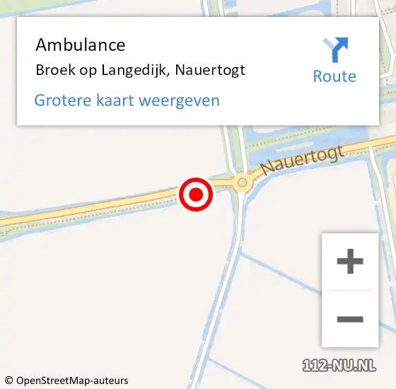 Locatie op kaart van de 112 melding: Ambulance Broek op Langedijk, Nauertogt op 28 november 2023 15:09