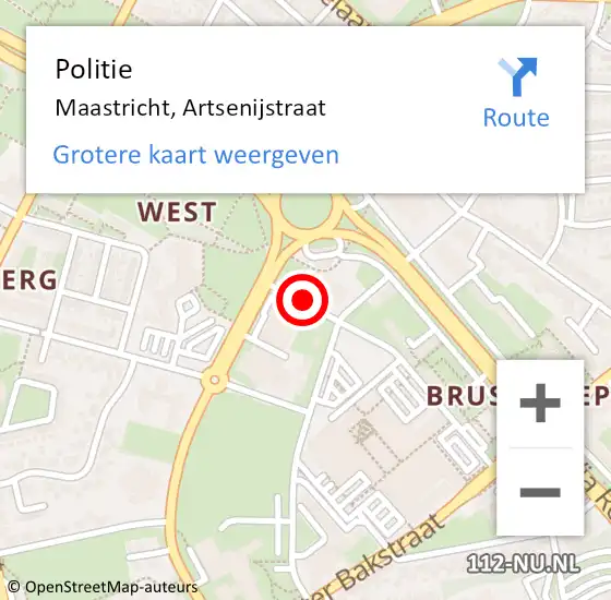 Locatie op kaart van de 112 melding: Politie Maastricht, Artsenijstraat op 28 november 2023 15:12