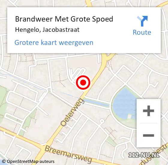 Locatie op kaart van de 112 melding: Brandweer Met Grote Spoed Naar Hengelo, Jacobastraat op 16 september 2014 17:45