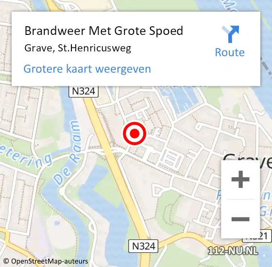 Locatie op kaart van de 112 melding: Brandweer Met Grote Spoed Naar Grave, St.Henricusweg op 28 november 2023 15:49