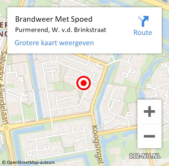 Locatie op kaart van de 112 melding: Brandweer Met Spoed Naar Purmerend, W. v.d. Brinkstraat op 28 november 2023 16:02