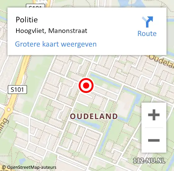 Locatie op kaart van de 112 melding: Politie Hoogvliet, Manonstraat op 28 november 2023 16:09