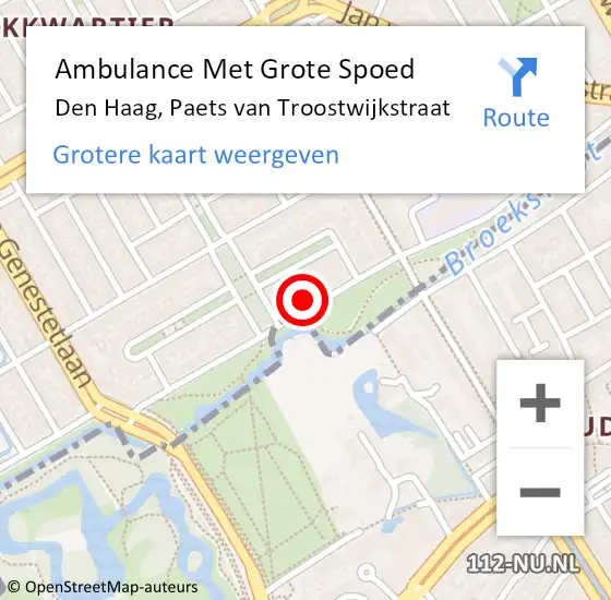 Locatie op kaart van de 112 melding: Ambulance Met Grote Spoed Naar Den Haag, Paets van Troostwijkstraat op 28 november 2023 16:21