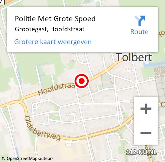 Locatie op kaart van de 112 melding: Politie Met Grote Spoed Naar Grootegast, Hoofdstraat op 28 november 2023 17:09