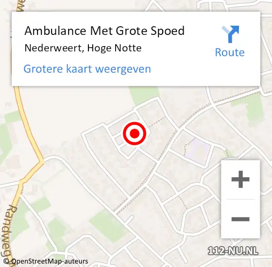 Locatie op kaart van de 112 melding: Ambulance Met Grote Spoed Naar Nederweert, Hoge Notte op 16 september 2014 18:06