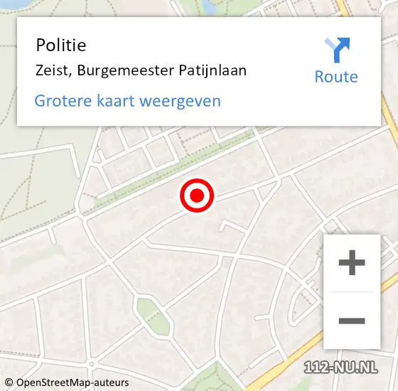 Locatie op kaart van de 112 melding: Politie Zeist, Burgemeester Patijnlaan op 28 november 2023 17:19