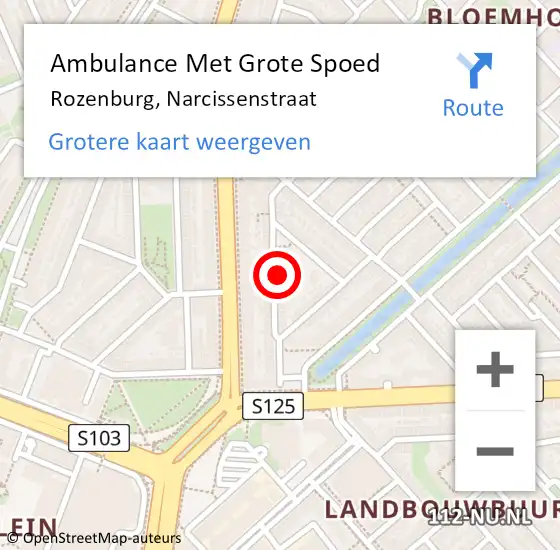 Locatie op kaart van de 112 melding: Ambulance Met Grote Spoed Naar Rotterdam, Narcissenstraat op 28 november 2023 17:25