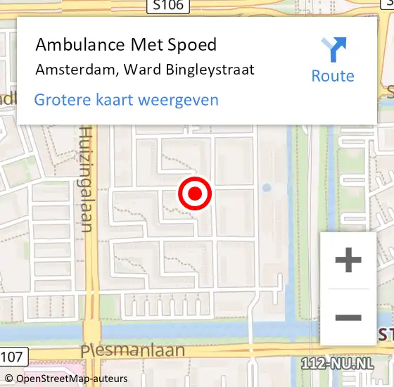 Locatie op kaart van de 112 melding: Ambulance Met Spoed Naar Amsterdam, Ward Bingleystraat op 28 november 2023 17:45