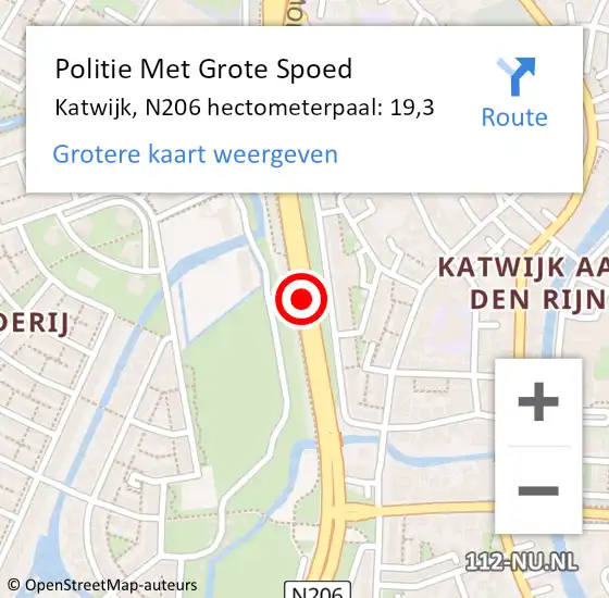 Locatie op kaart van de 112 melding: Politie Met Grote Spoed Naar Katwijk, N206 hectometerpaal: 19,3 op 28 november 2023 17:48