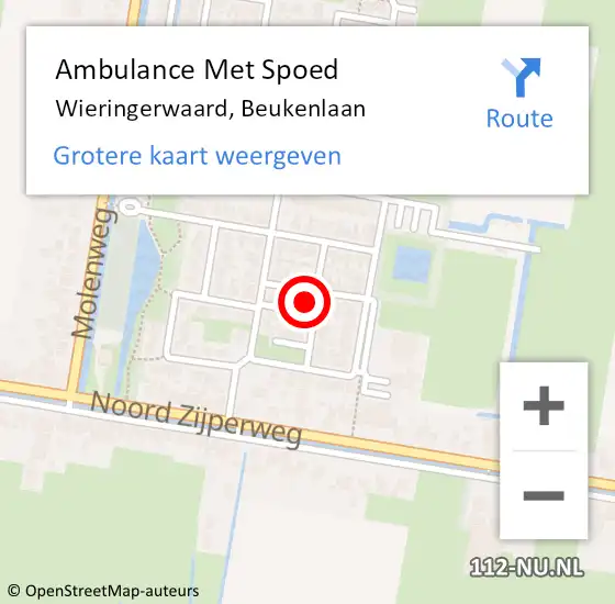 Locatie op kaart van de 112 melding: Ambulance Met Spoed Naar Wieringerwaard, Beukenlaan op 28 november 2023 17:56