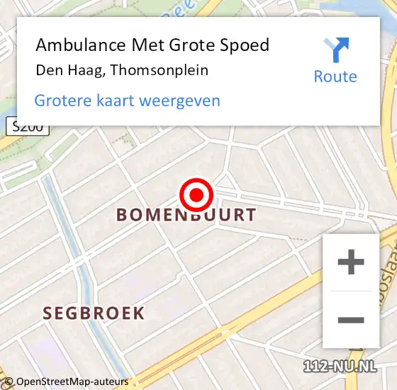 Locatie op kaart van de 112 melding: Ambulance Met Grote Spoed Naar Den Haag, Thomsonplein op 28 november 2023 18:16