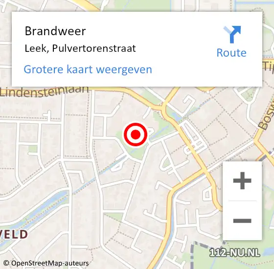 Locatie op kaart van de 112 melding: Brandweer Leek, Pulvertorenstraat op 28 november 2023 18:40