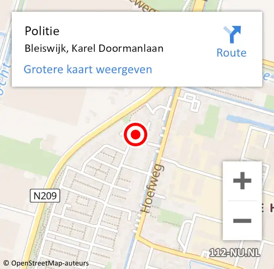 Locatie op kaart van de 112 melding: Politie Bleiswijk, Karel Doormanlaan op 28 november 2023 19:10