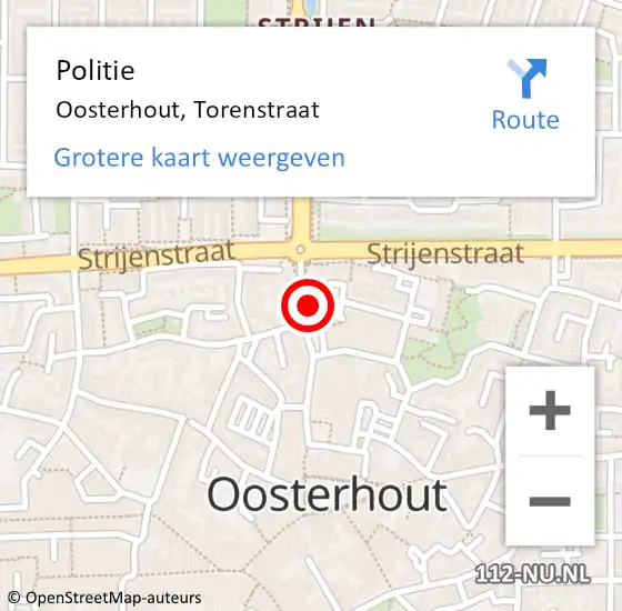 Locatie op kaart van de 112 melding: Politie Oosterhout, Torenstraat op 28 november 2023 19:20