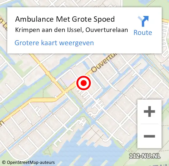 Locatie op kaart van de 112 melding: Ambulance Met Grote Spoed Naar Krimpen aan den IJssel, Ouverturelaan op 28 november 2023 19:22