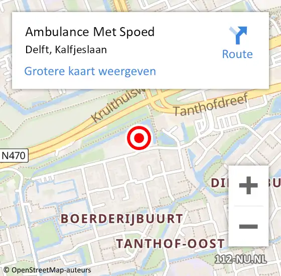 Locatie op kaart van de 112 melding: Ambulance Met Spoed Naar Delft, Kalfjeslaan op 28 november 2023 19:43