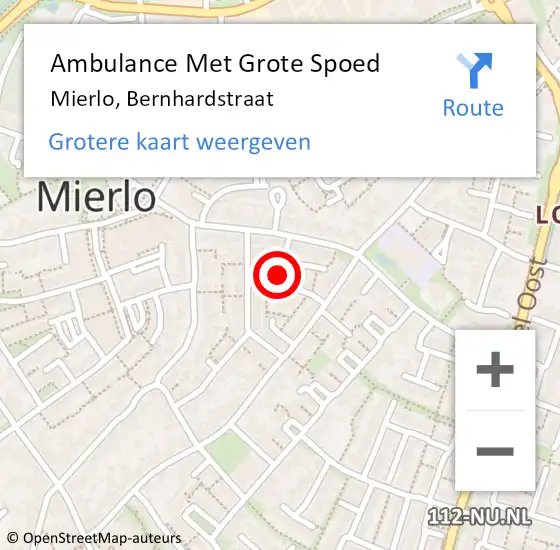 Locatie op kaart van de 112 melding: Ambulance Met Grote Spoed Naar Mierlo, Bernhardstraat op 16 september 2014 18:27