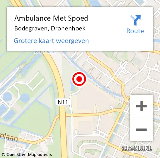 Locatie op kaart van de 112 melding: Ambulance Met Spoed Naar Bodegraven, Dronenhoek op 28 november 2023 20:10