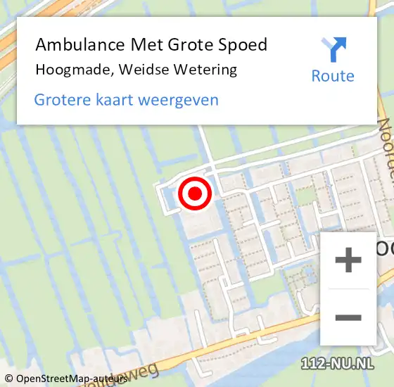 Locatie op kaart van de 112 melding: Ambulance Met Grote Spoed Naar Hoogmade, Weidse Wetering op 28 november 2023 20:33