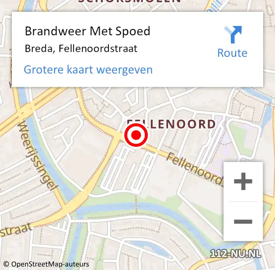 Locatie op kaart van de 112 melding: Brandweer Met Spoed Naar Breda, Fellenoordstraat op 28 november 2023 20:36