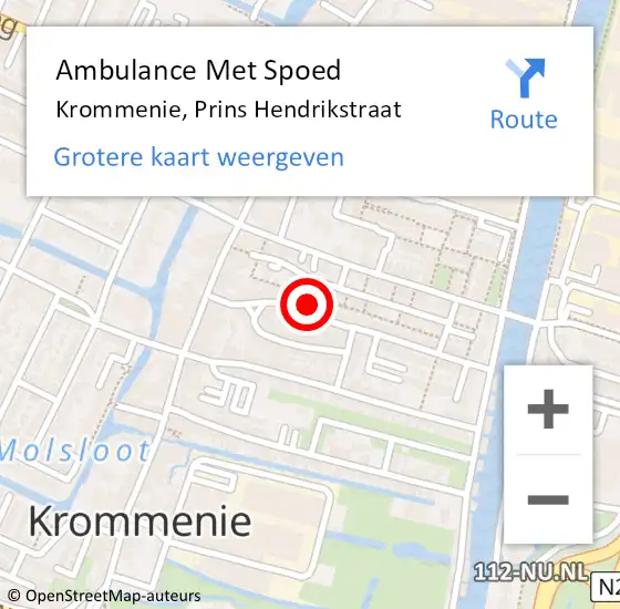 Locatie op kaart van de 112 melding: Ambulance Met Spoed Naar Krommenie, Prins Hendrikstraat op 28 november 2023 21:09