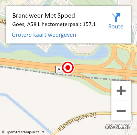 Locatie op kaart van de 112 melding: Brandweer Met Spoed Naar Goes, A58 L hectometerpaal: 157,1 op 16 september 2014 18:34