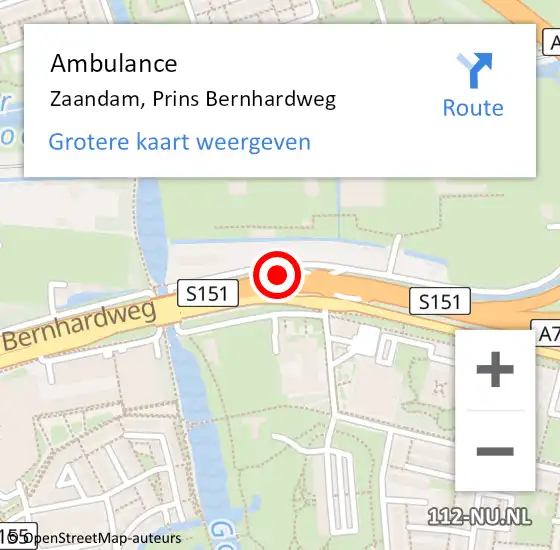 Locatie op kaart van de 112 melding: Ambulance Zaandam, Prins Bernhardweg op 28 november 2023 21:28