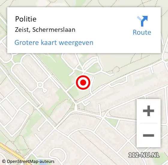 Locatie op kaart van de 112 melding: Politie Zeist, Schermerslaan op 28 november 2023 21:38