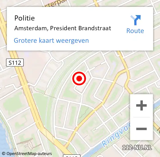 Locatie op kaart van de 112 melding: Politie Amsterdam, President Brandstraat op 28 november 2023 21:48