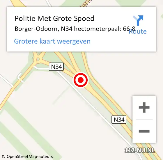 Locatie op kaart van de 112 melding: Politie Met Grote Spoed Naar Borger-Odoorn, N34 hectometerpaal: 66,8 op 28 november 2023 22:05