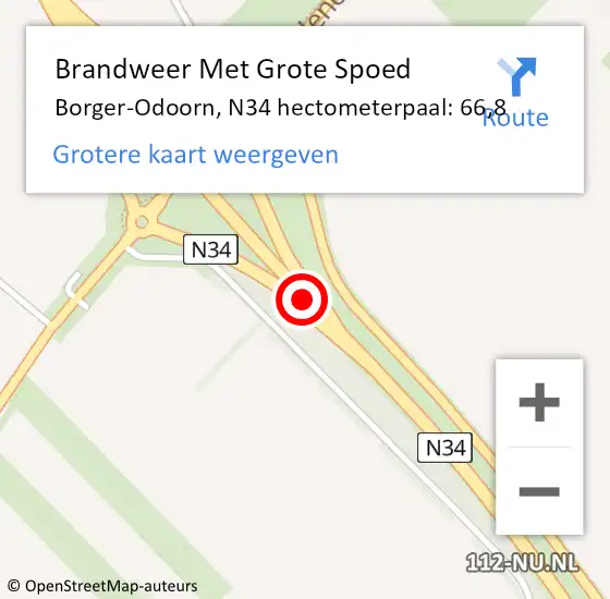 Locatie op kaart van de 112 melding: Brandweer Met Grote Spoed Naar Borger-Odoorn, N34 hectometerpaal: 66,8 op 28 november 2023 22:06