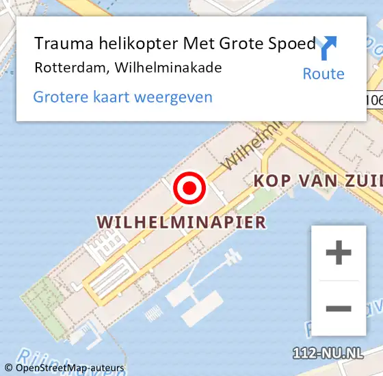 Locatie op kaart van de 112 melding: Trauma helikopter Met Grote Spoed Naar Rotterdam, Wilhelminakade op 28 november 2023 22:33