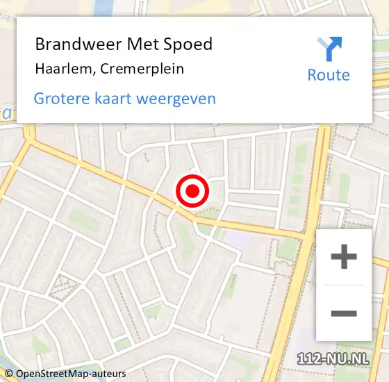 Locatie op kaart van de 112 melding: Brandweer Met Spoed Naar Haarlem, Cremerplein op 28 november 2023 22:49