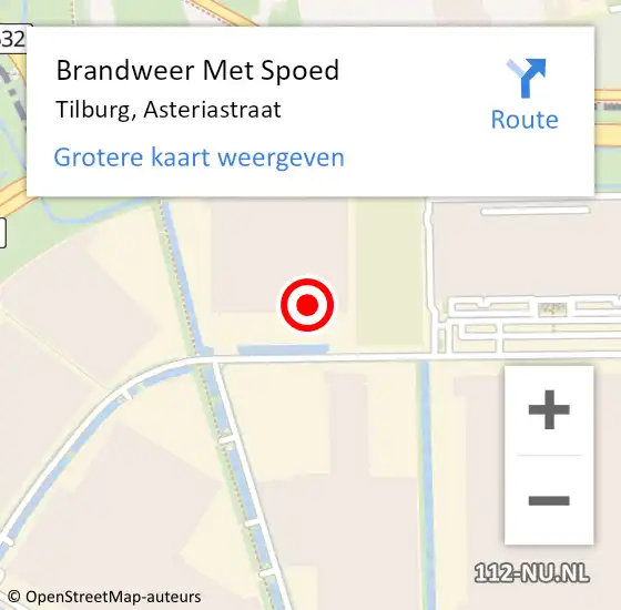 Locatie op kaart van de 112 melding: Brandweer Met Spoed Naar Tilburg, Asteriastraat op 28 november 2023 23:49